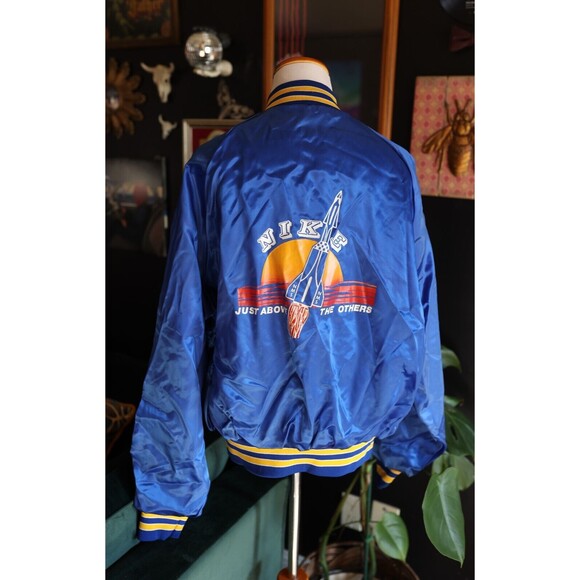 Vintage King Louie Satin Bomber Blue Jacket Nike Middle School Rocketship XL